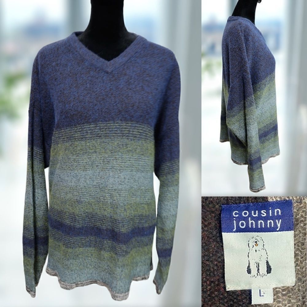 Anthropologie Cousin Johnny Merino Wool Multicolor Pullover Jumper Sweater Sz L